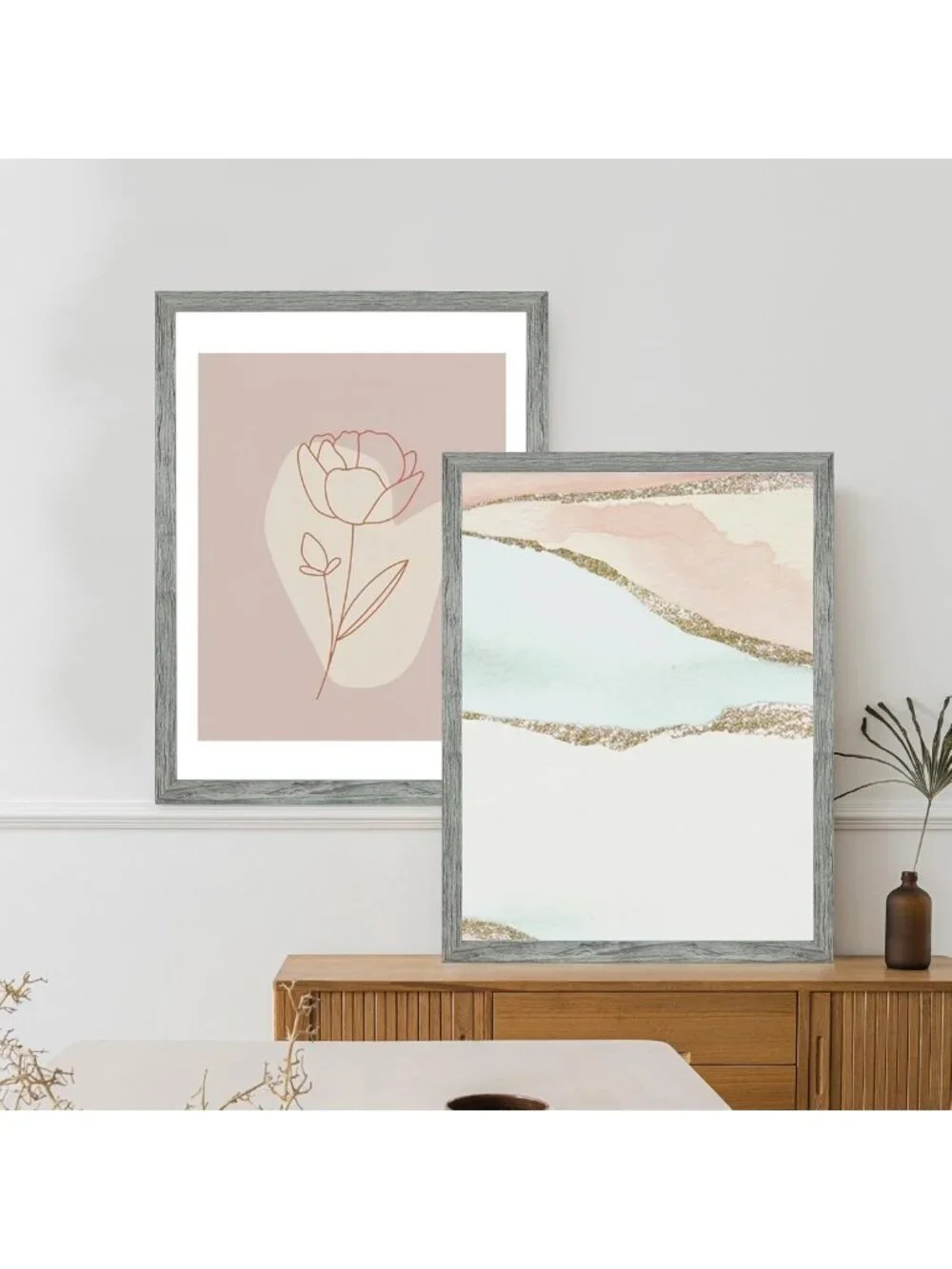 Rustic Grey Wood Frame Set of 2 - 22x28 & 18x24 Display, Wall Mount, Versatile